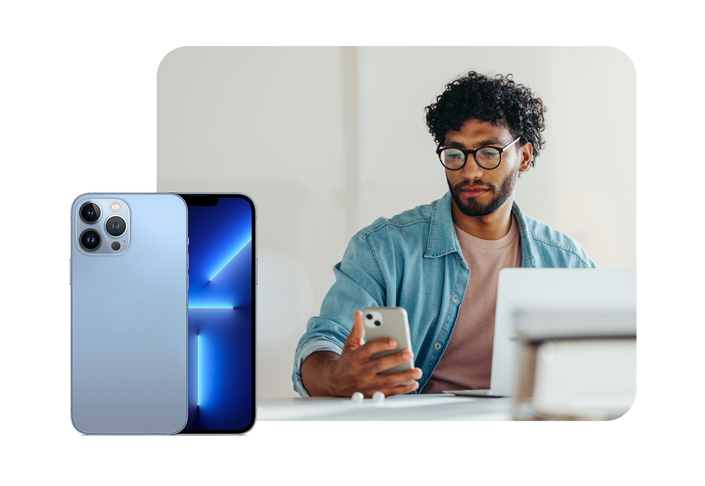 Man looks at his smartphone