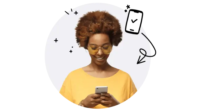 Woman using phone with icon circle