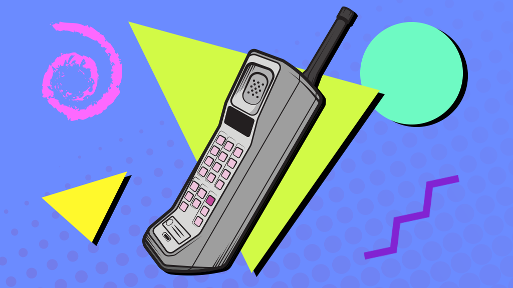 Illustration of the Zack Morris brick phone popular in the 1990s