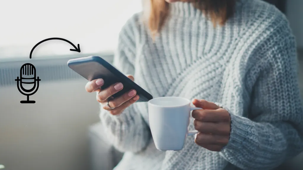 Woman setting up and saving voicemails on Google Pixel while having coffee