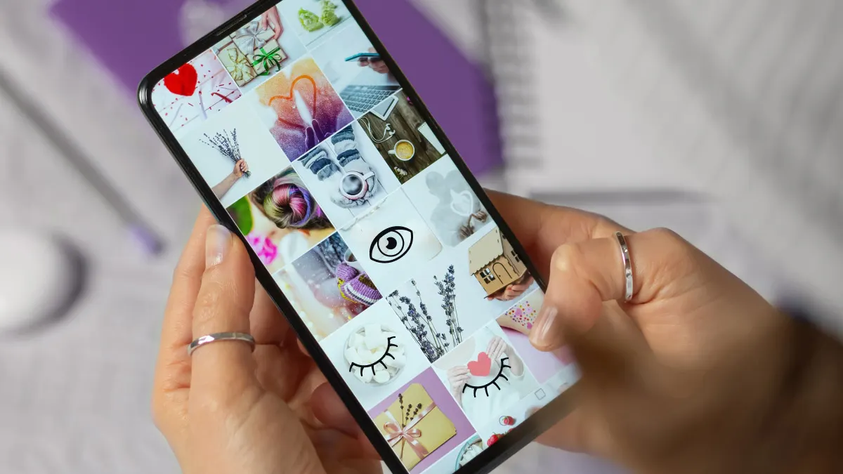 Woman hiding photos on iPhone