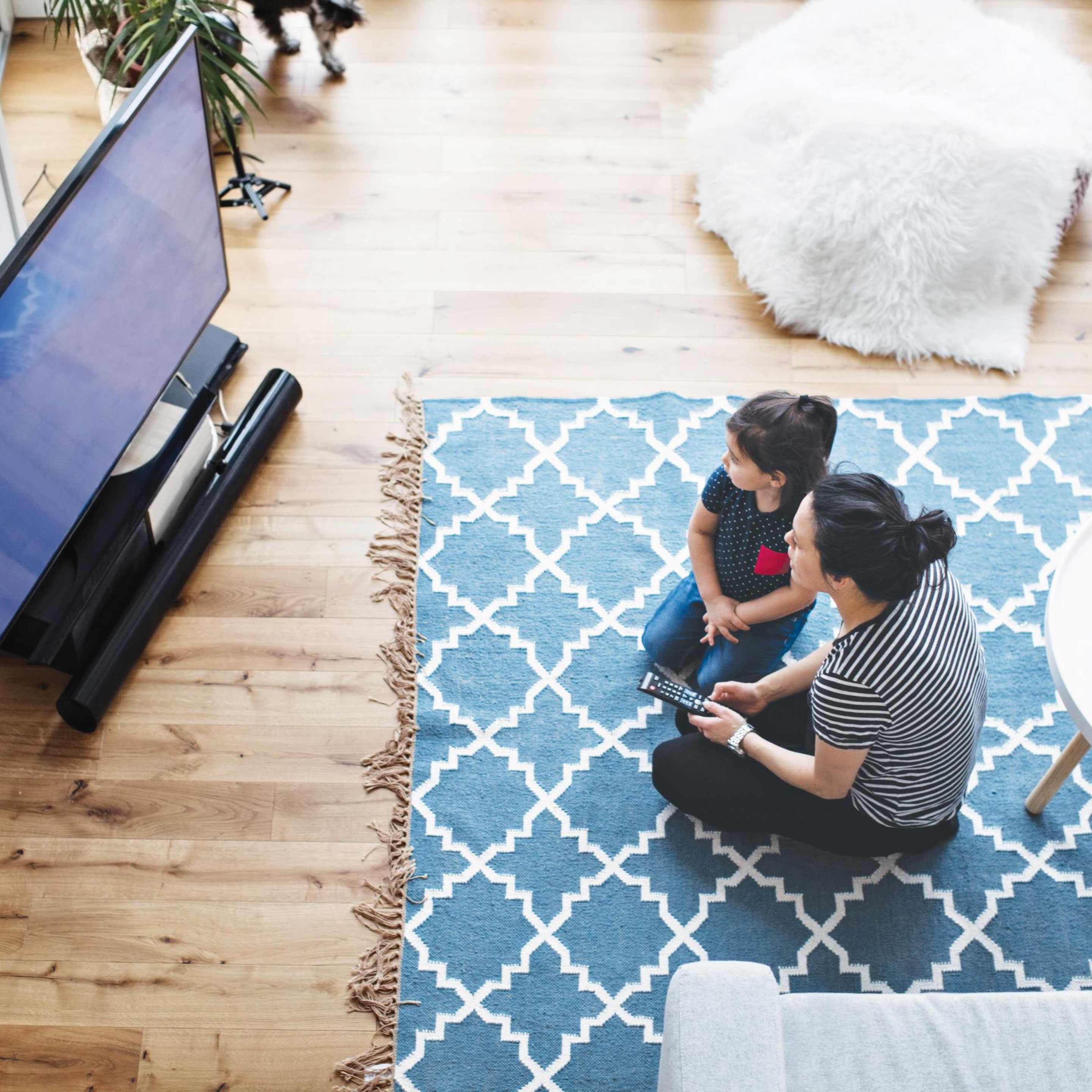 Woman Young Girl Television Living Room