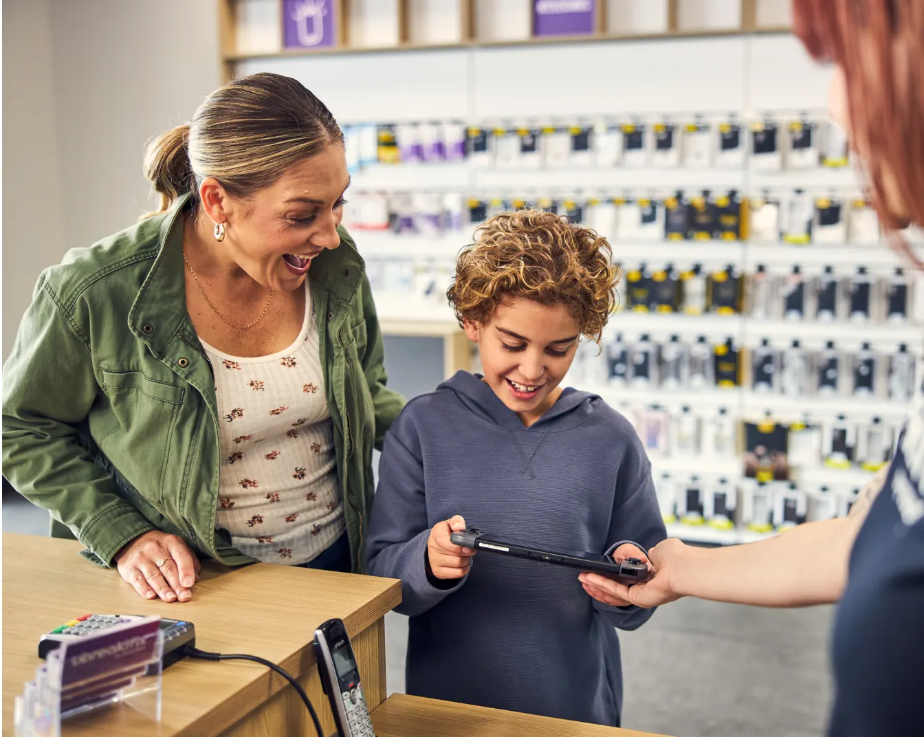 Woman and child in store