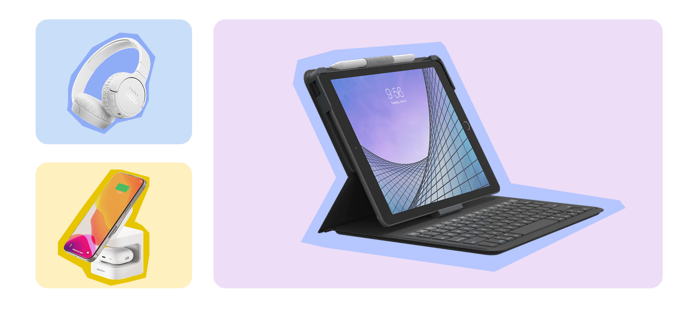 Headphones, phone and laptop