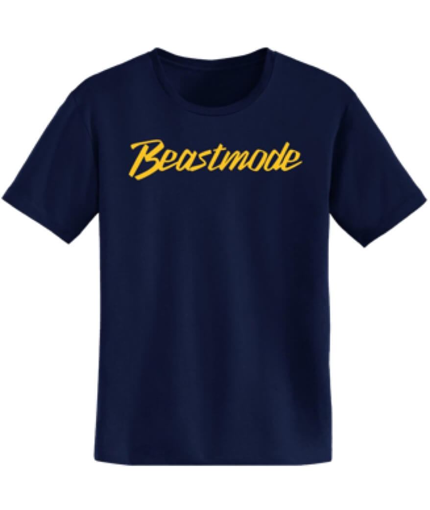 A navy blue Beast Mode t-shirt.