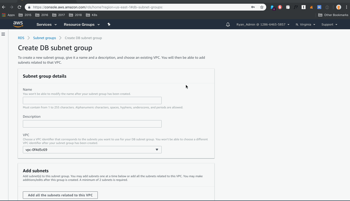 Creating a new subnet group