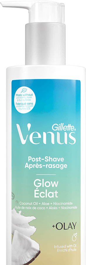 Gillette Venus Glow Post-Shave Oil Infused Moisturizer bottle, uses a pump instead of a regular cap
