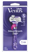 Deluxe Smooth Swirl Venus 5 Blade Razor in Purple with Cartridges