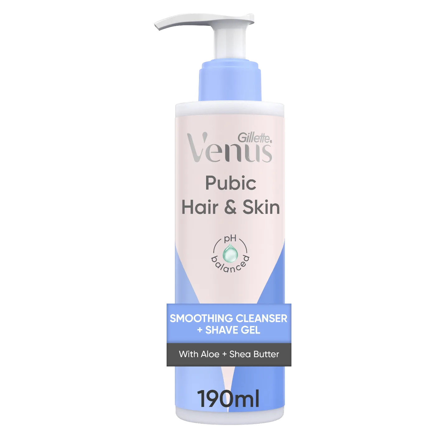 Gillette Venus Pubic Hair & Skin Smoothing Cleanser and Shave Gel bottle, 190ml