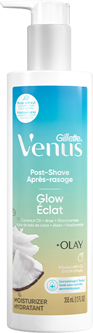 Gillette Venus Glow Post-Shave Oil Infused Moisturizer bottle, uses a pump instead of a regular cap
