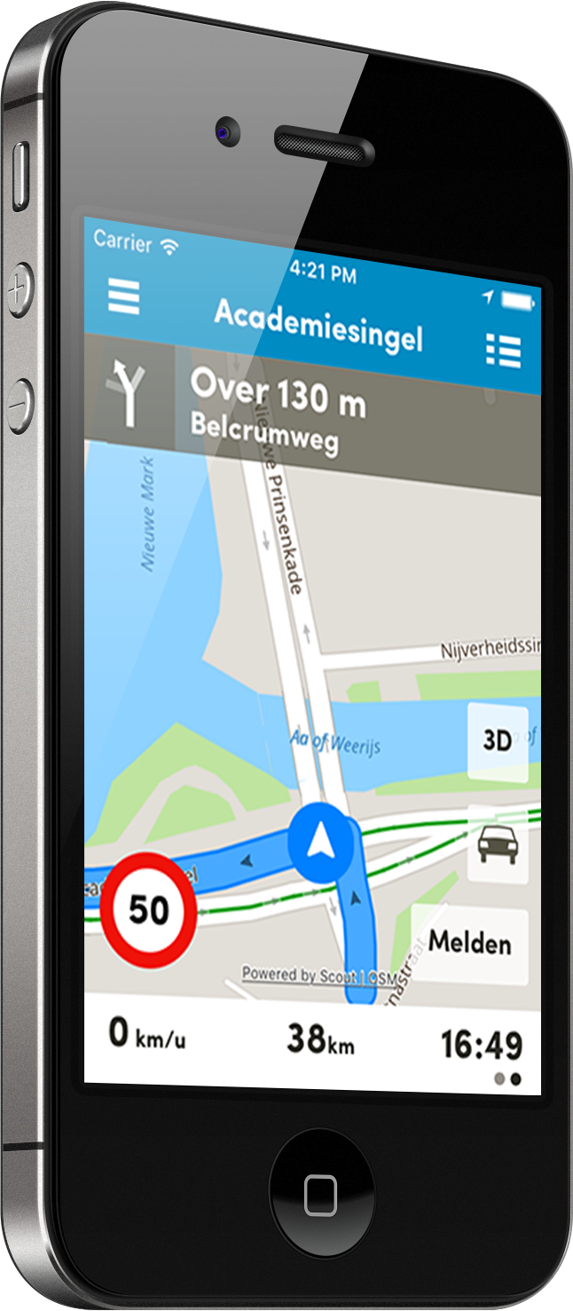 Routeradar app tijdens navigatie op een iPhone