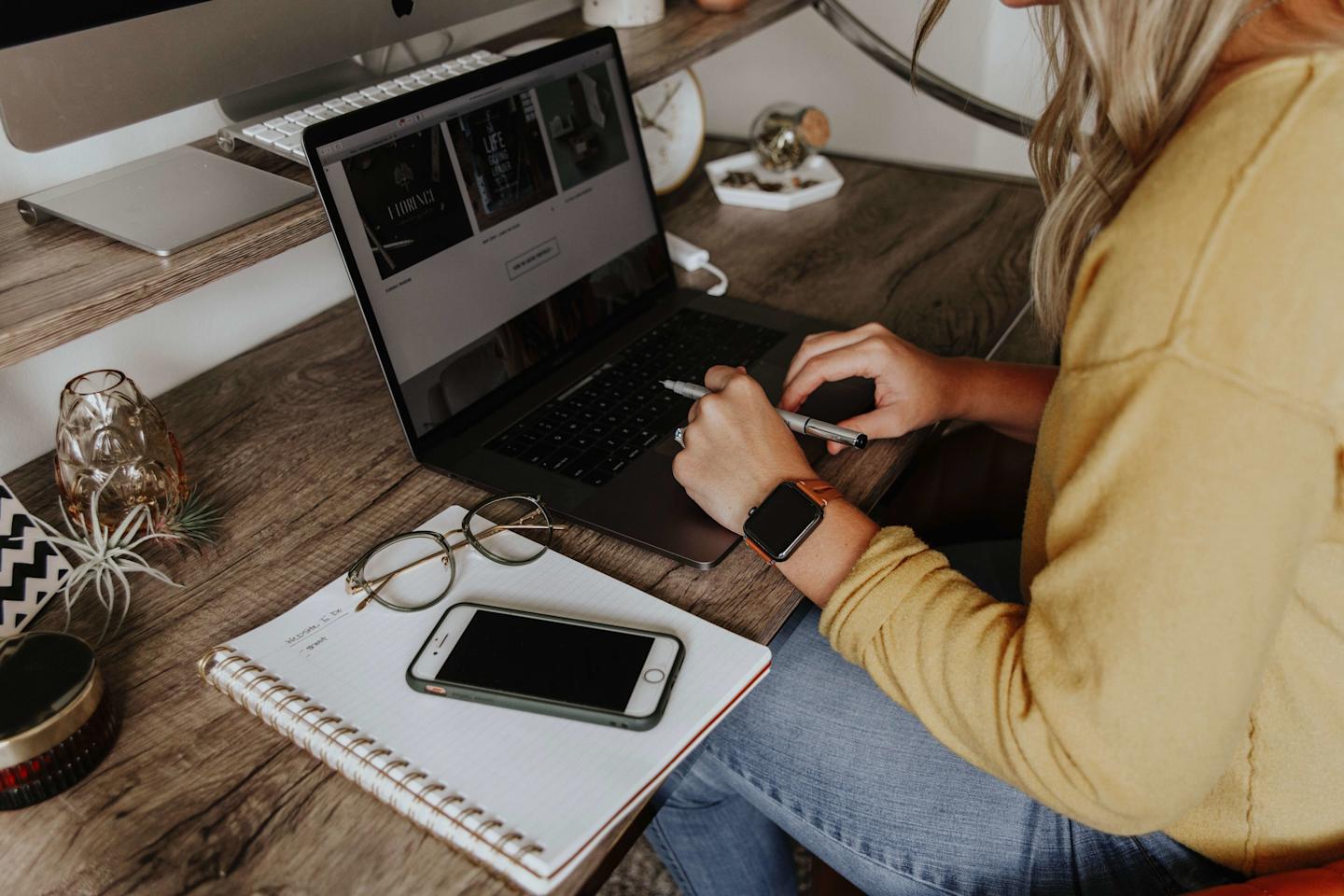 Lady working at home with a laptop
