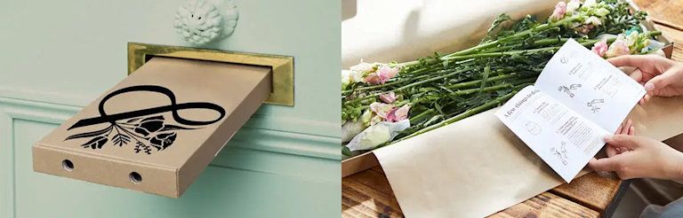 image of letterbox flowers going through the door, and an image of a flower arranging guide