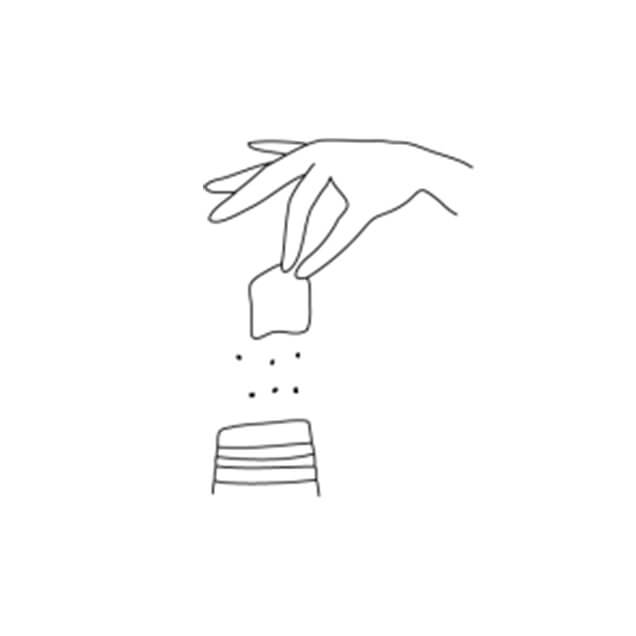 Eine Illustration einer Hand, die Pflanzennahrung in eine Vase gibt