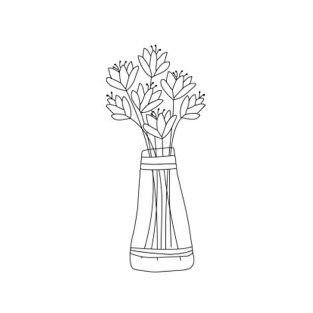 Illustration einer Vase voller blühender Blumen