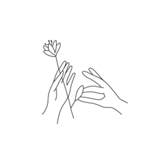 Eine Illustration einer Hand, die vorsichtig Blätter von einem Blütenstiel entfernt