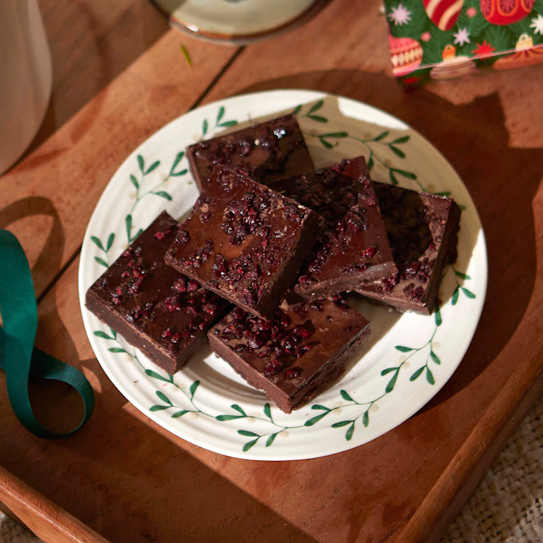 Bloom & Wild chocolate fudge brownies on a festive plate