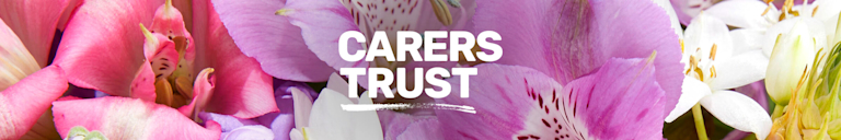 Carers Trust's logo appears in front of a floral background.