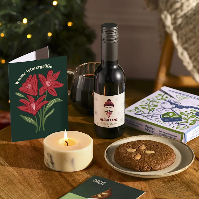Selection of festive nibbles and treats displayed on a wicker basket.