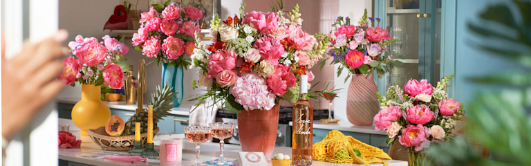 pink peony bouquets on table