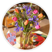 A bouquet of multi colour tulips