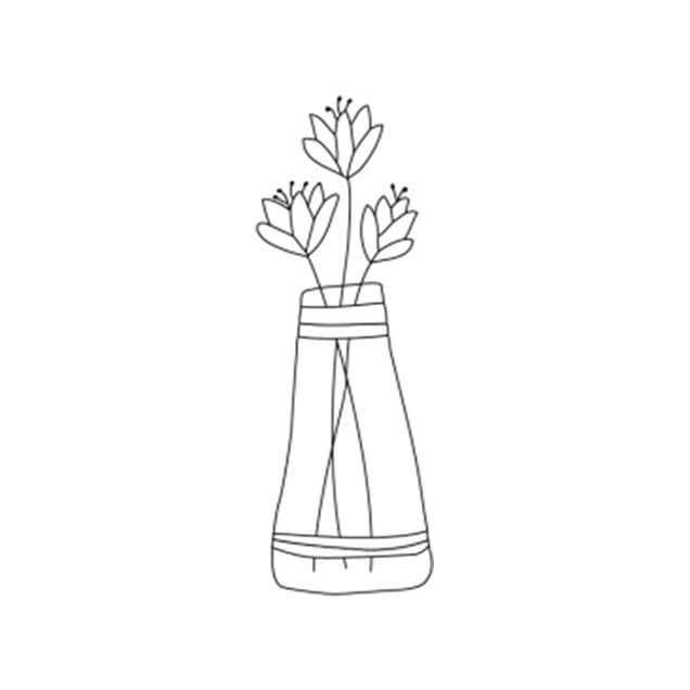 Eine Illustration einer Vase, die mit ein paar blühenden Blumen gefüllt ist