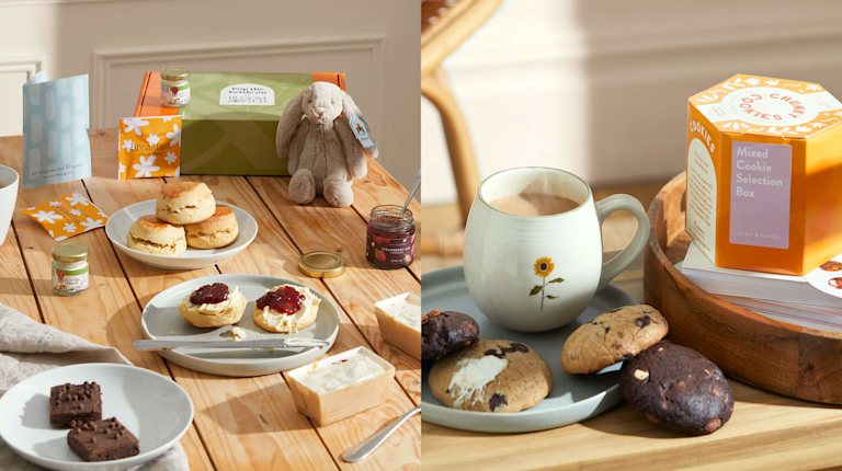 A selection of Cutter & Squidge goodies, including scones, brownies, cakes and chunky chocolate chip cookies.