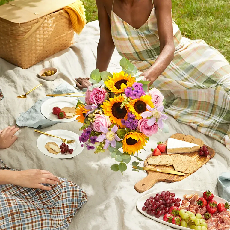 sunflowers and picnic scene