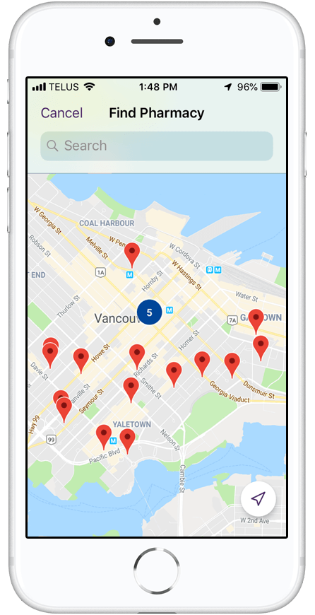 Step 3: Screenshot of a map to find a pharmacy closest to you