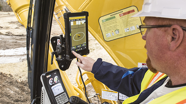 Trimble TD510 display being used in cab with the Trimble Earthworks Grade Control Platform