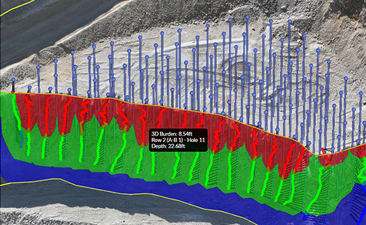 Trimble Mine Insights screen capture showing blast burn information