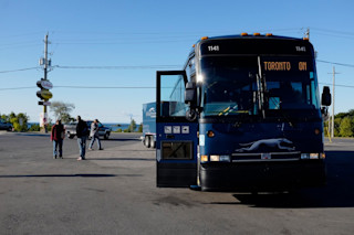 Greyhound Trans-Canada route stopping for breakfast at Timmy's in Blind River on Lake Huron (busbud staff photo)