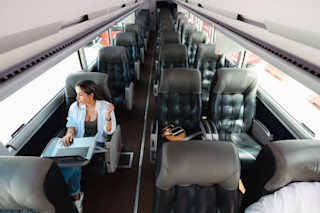 Red Coach bus inside