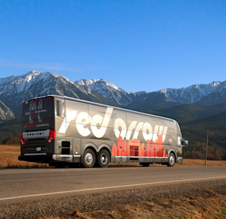 Red Arrow bus on the road