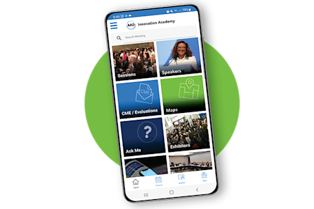 Screen image of the 2025 AAD Innovation Academy Meeting mobile app