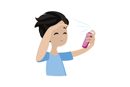 Illustration of a young child spraying hair spray