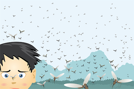 illustration of lots of insects bugging boy
