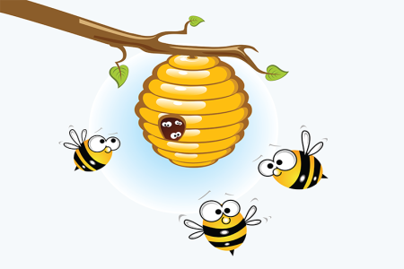 illustration of bees at a hive