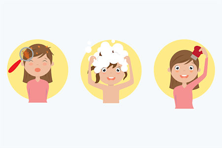 illustration of girl taking steps to get rid of lice