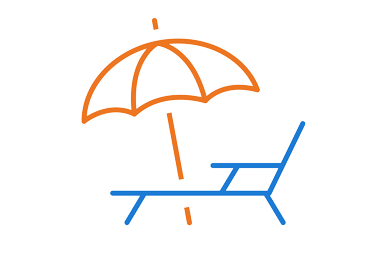 Beach chair with umbrella icon