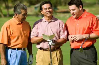three men on golf course