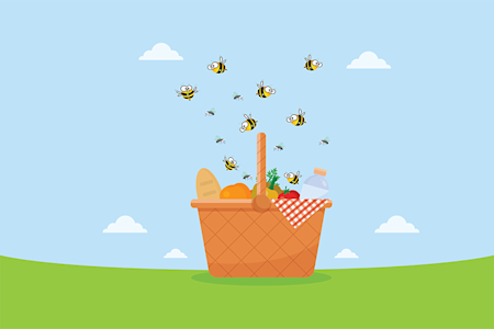 illustration of bees at picnic basket