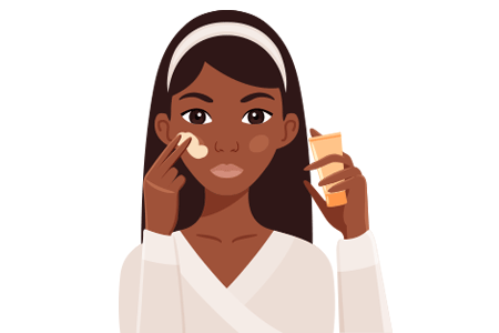 Illustration of a woman with skin of color applying moisturizer to face.
