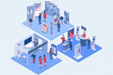 Illustration of an exhibit hall gallery