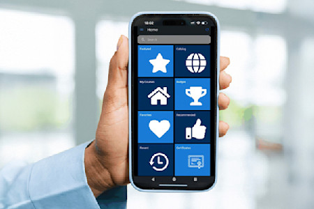 Image for Impact Report of a phone showing the AAD Learning Center app