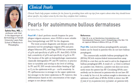 Illustration for autoimmune bullous dermatoses Clinical Pearl