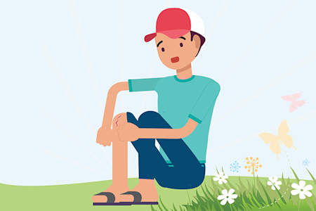 illustration of boy with knee injury