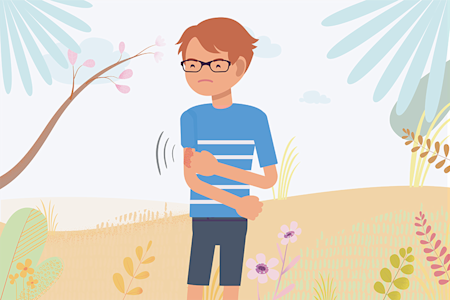 Illustration of boy scratching arm