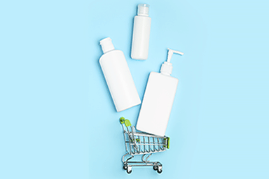 Huge skin care products falling into tiny shopping cart