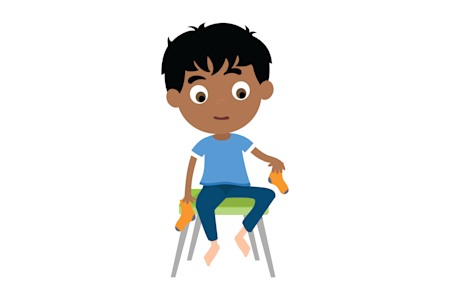 Child putting on socks illustration